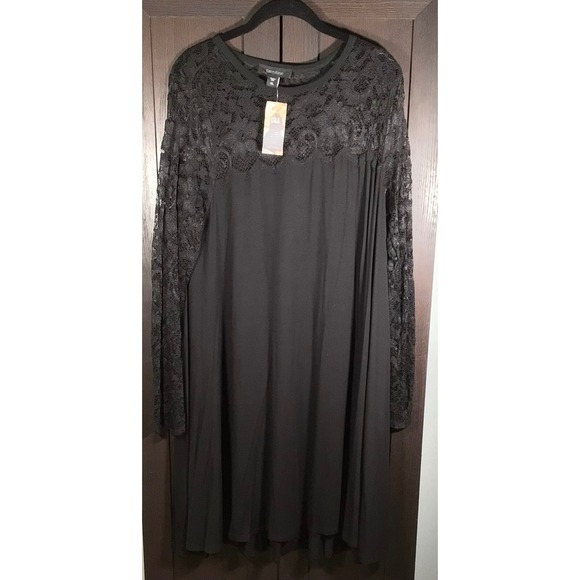 Karen Kane Dresses & Skirts - Karen Kane Black Lace Yoke Long Sleeve A-Line Dress XL Made in USA New
